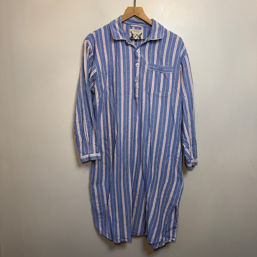 Peter Christian Men's Blue Striped Cotton Nightshirt Sleepwear Size Large